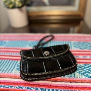 Dooney & Bourke Black Alligator Leather Print Wristlet Wallet Purse